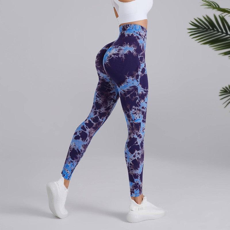 Tie-dye Printed Yoga Pants Fashion Seamless High-waisted-Blue Purple-9