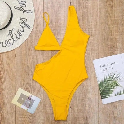 Triangle cup swimsuit bikini-Yellow-4