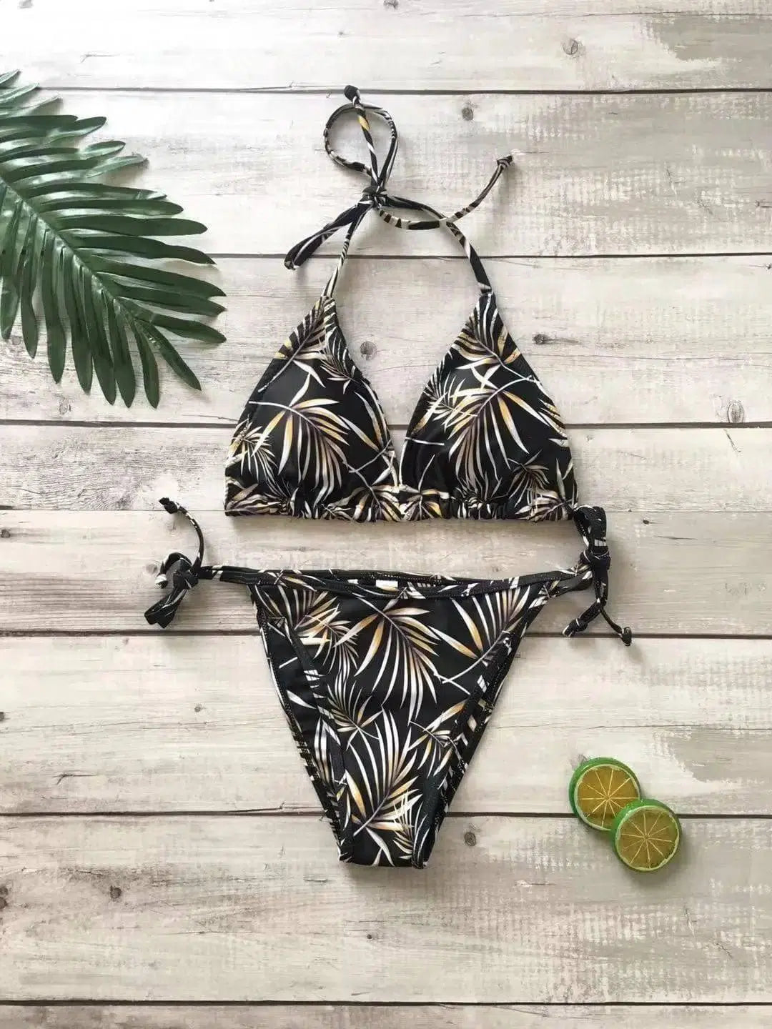 Triangle print bikini-Black-3