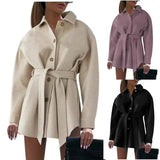 V-neck Button Lace Ladies Woolen Coat-1