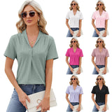 V-neck Hollow Design T-shirt Summer Loose Short-sleeved Top-1