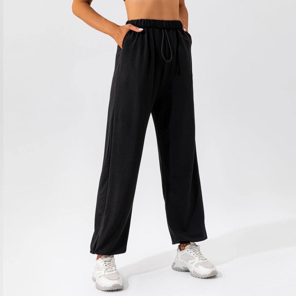 Waistband Loose Fitting Sports Pants-Black-1