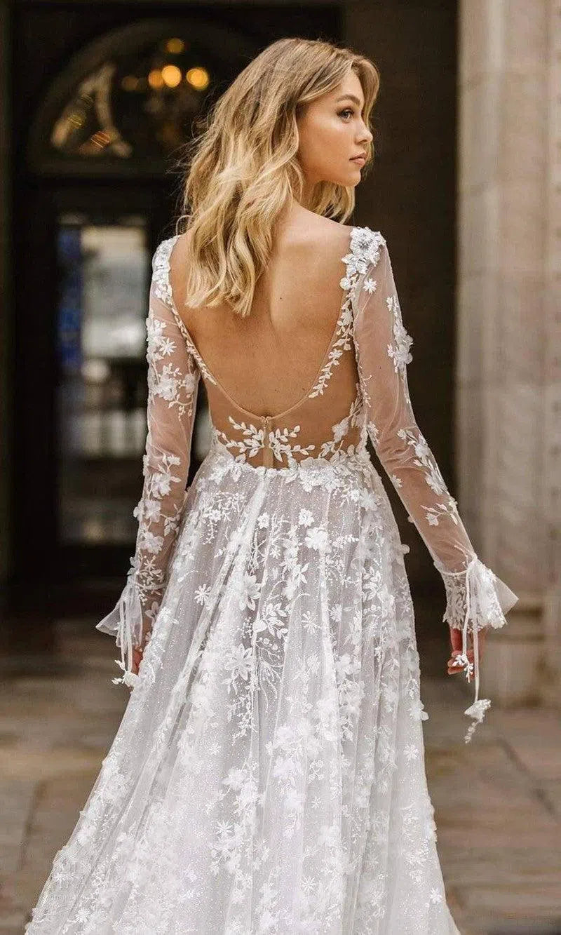 Wedding Dress Lace Long Sleeve Dress Evening Dress-4