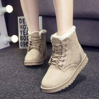 Winter Snow Boots Lace Up Platform Shoes Women Plush Suede-3