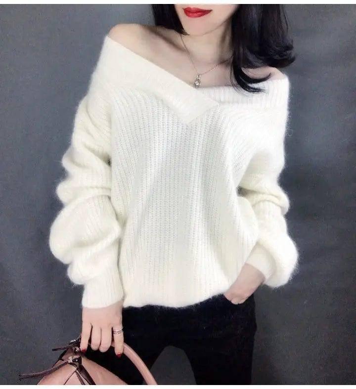 Winter Sweater Women Warm Oversized Pullovers Oversized-White-6