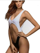 Women Cheeky Deep V Bikini bodysuit Sexy one piece swimsuit-Blackandwhite-1