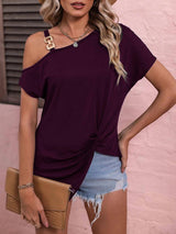 Women Clothes Off Shoulder Blouse Summer Irregular Design-Burgundy-7