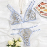 Women Lace Bra Sets Seamless Underwear Backless Vest Sexy-Blue-11