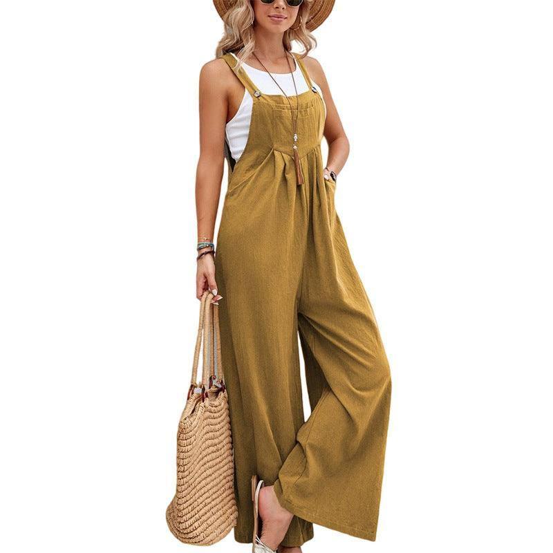 Women Long Bib Pants Overalls Casual Loose Rompers Jumpsuits-Earthy yellow-11