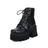 Women Round Toe Metal Rivets Ankel Boots-Black-5