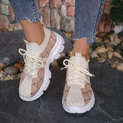 Women's Breathable Canvas Sneakers Mesh Lace Up Flat Shoes-2