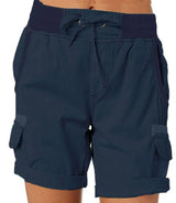 Women's Casual High Waist Cargo Shorts-Navy Blue-16