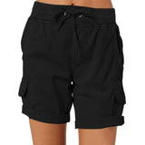 Women's Casual High Waist Cargo Shorts-Black-3