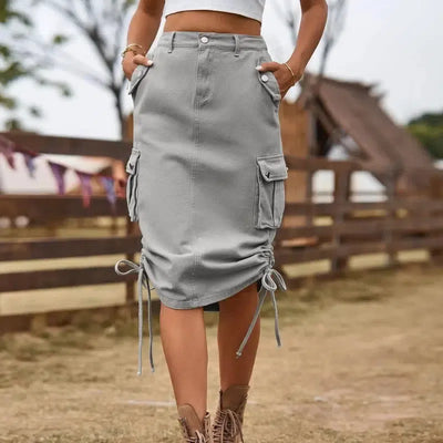 Women's Denim Lace-up Skirt Casual-8