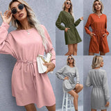 LOVEMI - Women's Elegant Round Neck Long Sleeve Loose Dress