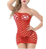 Women's Lingerie Hole Bag Hip Net Dress Short-Red-5