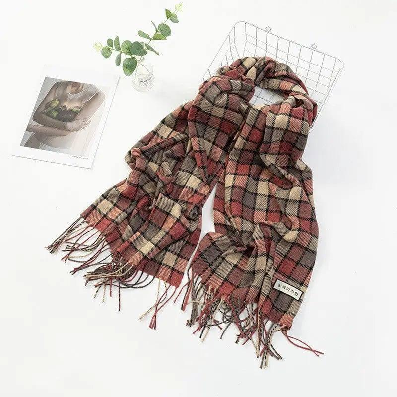 Women's Fashion Casual Cashmere Plaid Scarf-Colorful Plaid Grapefruit Red-20