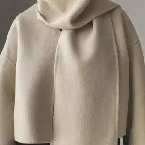 Women's Fashion Casual Pure White Cardigan Woolen Coat-4