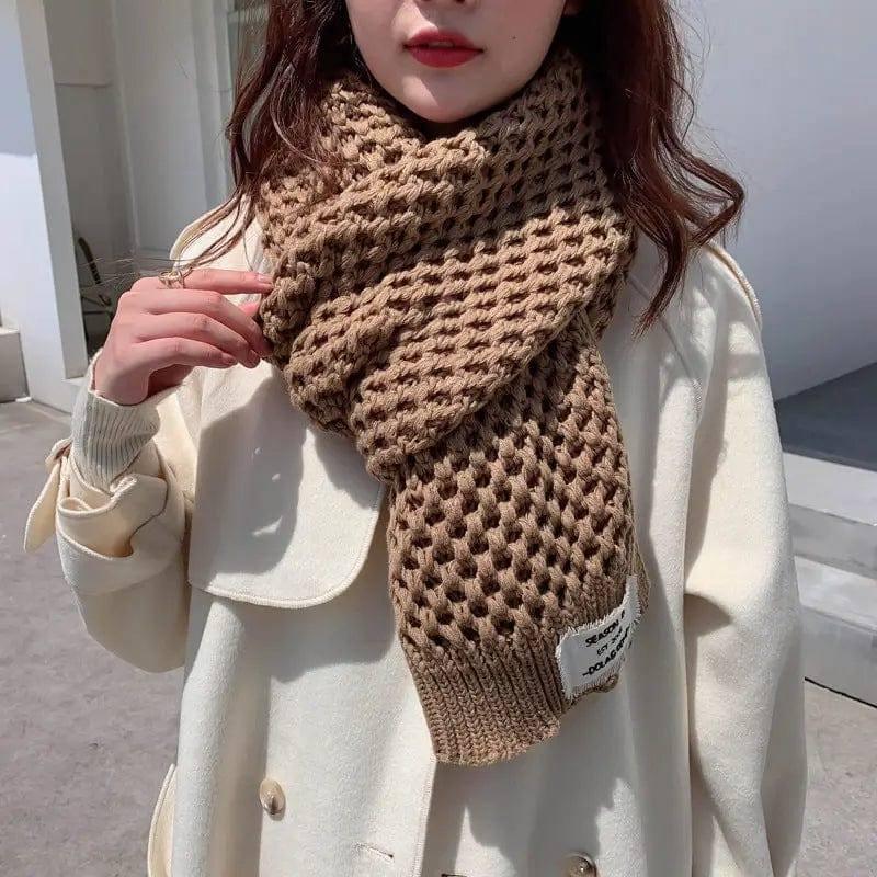 Women's Fashion Crochet Hollow Solid Color Scarf-Camel-2