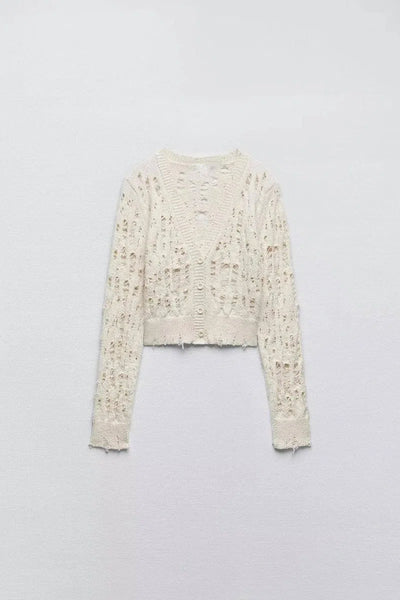 Women's Fashion Leisure Ripped Decorative Knitted Cardigan-4