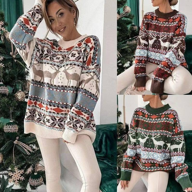 Women's Fashion Round Neck Loose Christmas Theme Jacquard-1