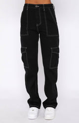 Women's Fashion Stitching Straight Multi-pocket Cargo Pants-9