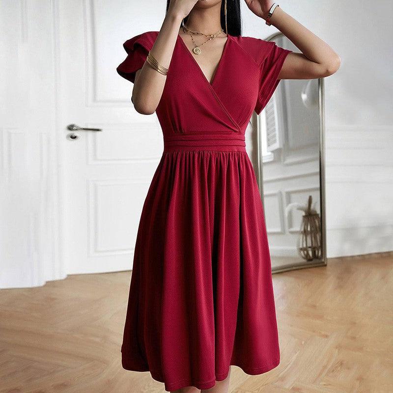 Women's Fashionable Temperament Elegant V-neck Midi Dress-1