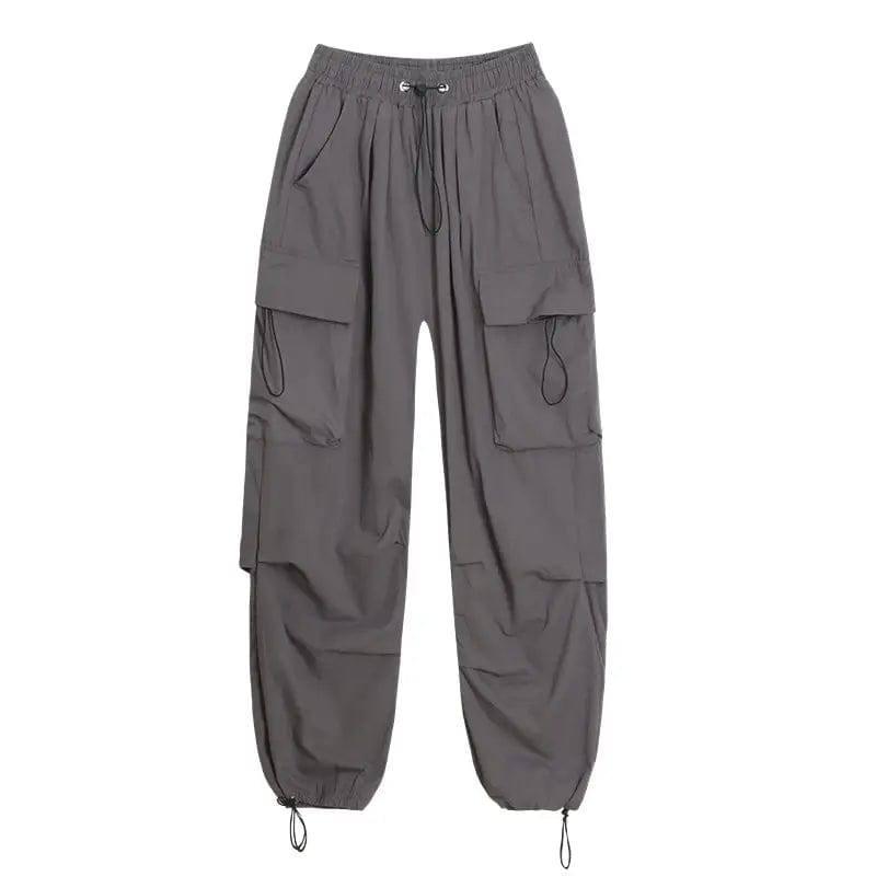 Women's Grey Loose Straight Cargo Pants-5