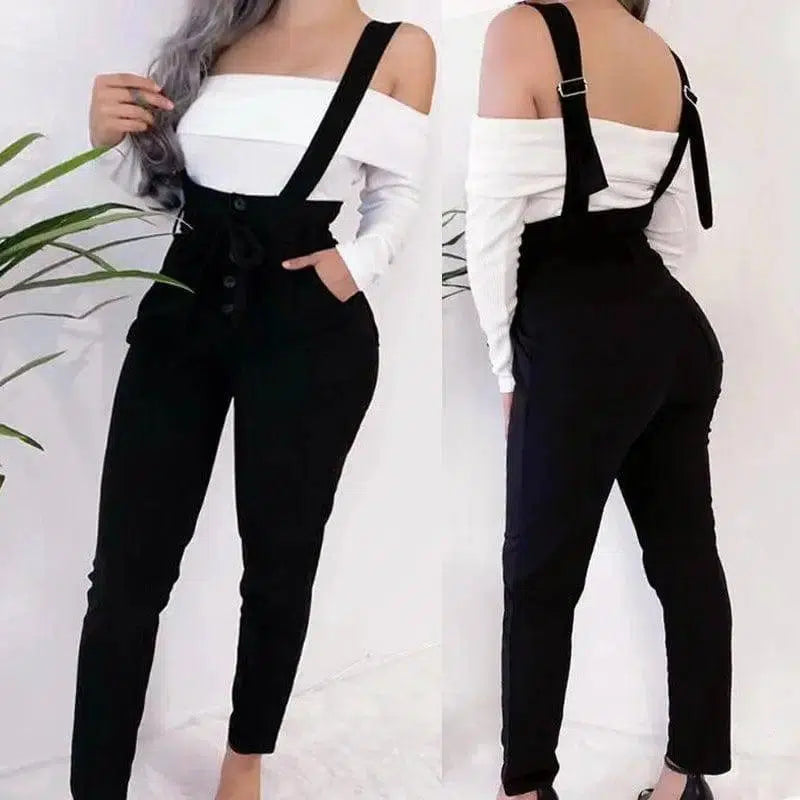 Women's high waist casual jumpsuit suspenders-1