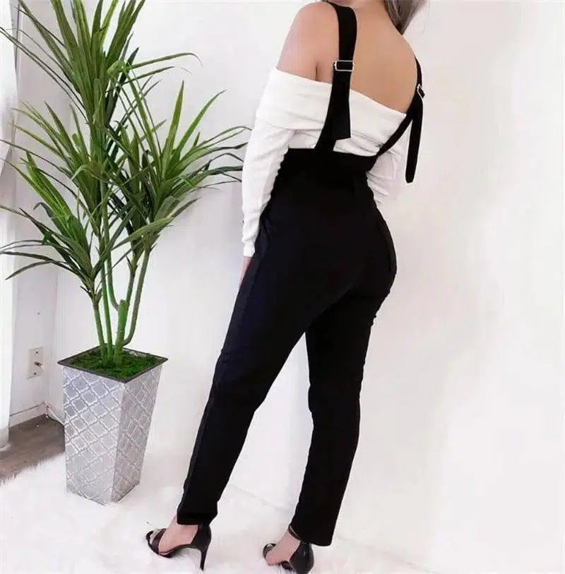 Women's high waist casual jumpsuit suspenders-3