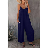 Women's Loose Sleeveless Jumpsuits Romper Jumpsuit With Pockets Long Pant Summer-Dark blue-7