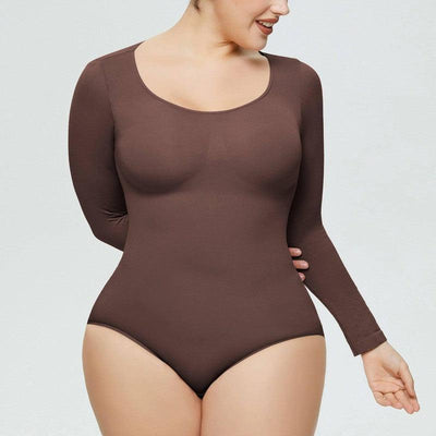 Corset Long Sleeve Bodysuit for Women-Brown-7