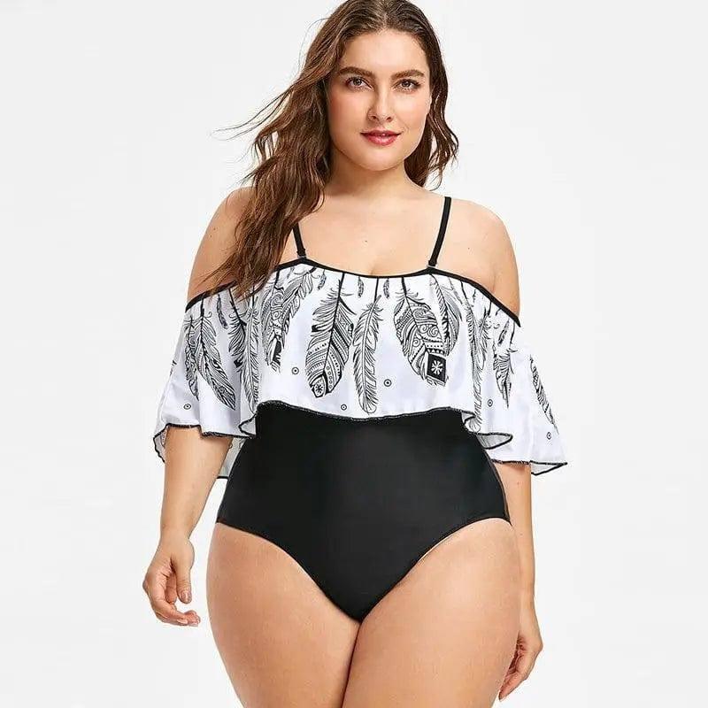 Women's plus size bikini-Whiteblack-4