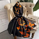 Women's Retro Fashion Decorative Scarf Silk Satin-Black-1