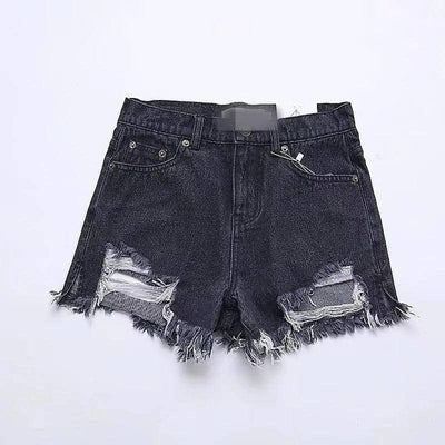 Women's Ripped Jeans Shorts-Blackgray-5