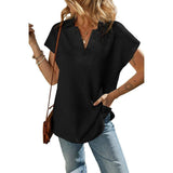 Women's Solid Color Short-sleeved T-shirt-LC25223521 Black-7