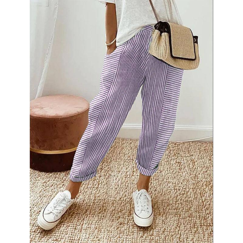 Women's Striped Print Trousers Summer Fashion Casual Loose Light Green / 3XL-Light Purple-6