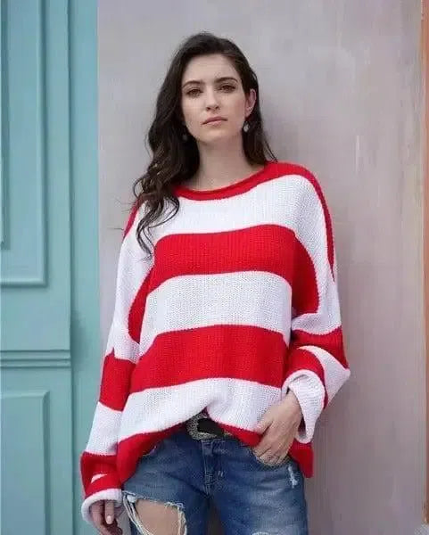 Women's sweater women's striped colorblock sweater-7