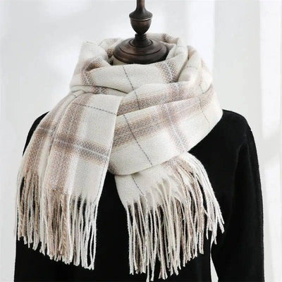 Women's Sweet Tassel Shawl Warm Cashmere Scarf-White-7