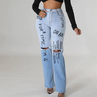 Women's Washed High Waist Jeans-1