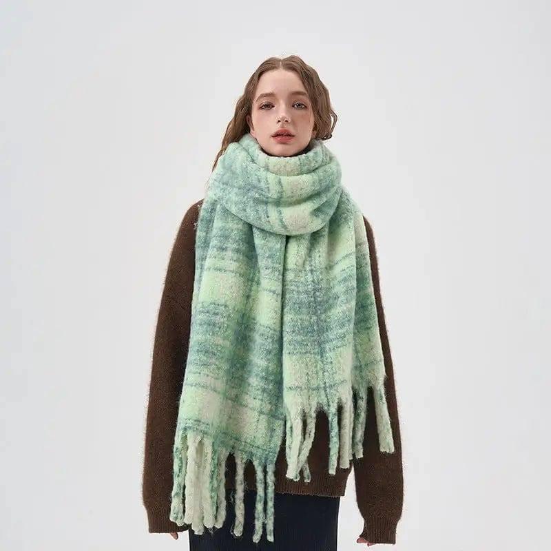 Women's White And Green Plaid Scarf-1