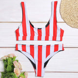 Women Sexy Swimsuit Scoop Neck Backless Stripe Female Bikini-S-2