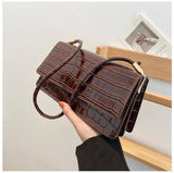 Women Shoulder Bgas Stone Pattern Solid Color Elegant Bag-Brown-14