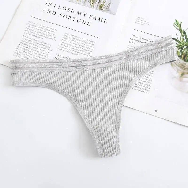 Womens Underwear Panties Cotton Thong Soft-Grey-3