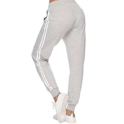 Women's White-Trimmed Two-Bar Sports Leggings-Light Grey-2