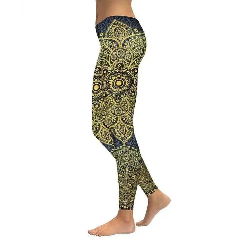 Yellow Gold Mandala Yoga/Workout Leggings-Green-1