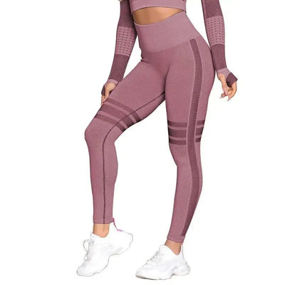 Yoga Crop Top Seamless Yoga sets-Wine red pants-10