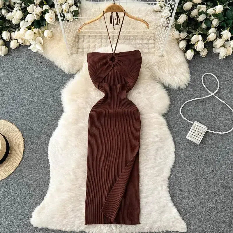 YuooMuoo Chic Fashion Package Hips Split Knitted Summer-Chocolate-9