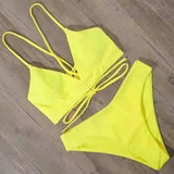 Solid Color Bikini Sexy Strappy Swimsuit-Brightyellow-6