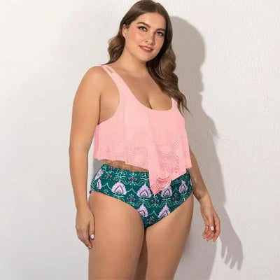 Women's Split Plus Size Bikini-Pink-3